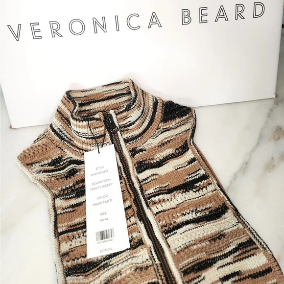 $278 NWT Veronica Beard Trinity marble Knit Dickey Insert black tan ivory - Picture 1 of 16